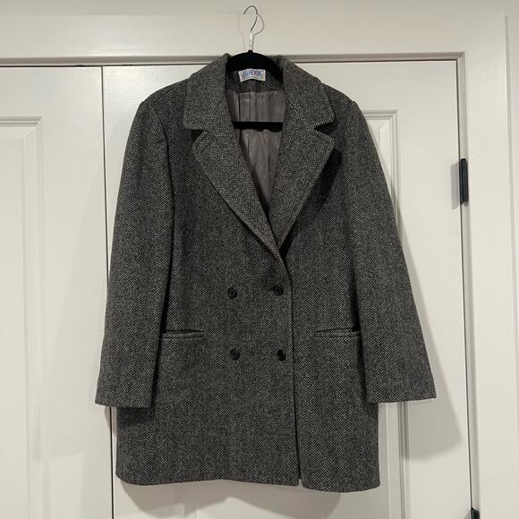 Vintage JG Hook Women's Tweed Wool Overcoat Grey Size 16‎ Made in USA - Picture 1 of 12